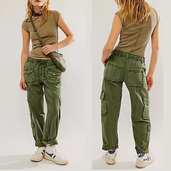 Free People Pants - NWT FREE PEOPLE Women's XL Tahiti Kelp Green Low Rise Slouchy Ankle Cargo Pants